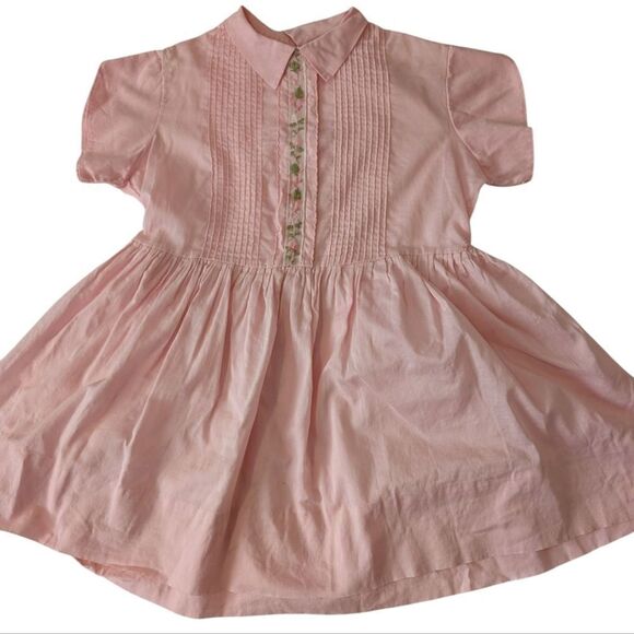 Girls 50s 60s MCM Pink Floral Embroidered Pink Sheer Overdress‎ Dress - Picture 6 of 6